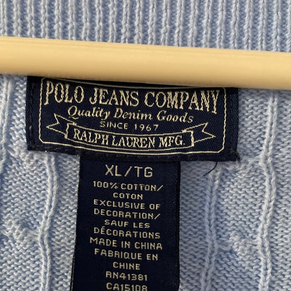 Ralph Lauren Light Blue V-Neck Cable Knit Sweater - Picture 3 of 6